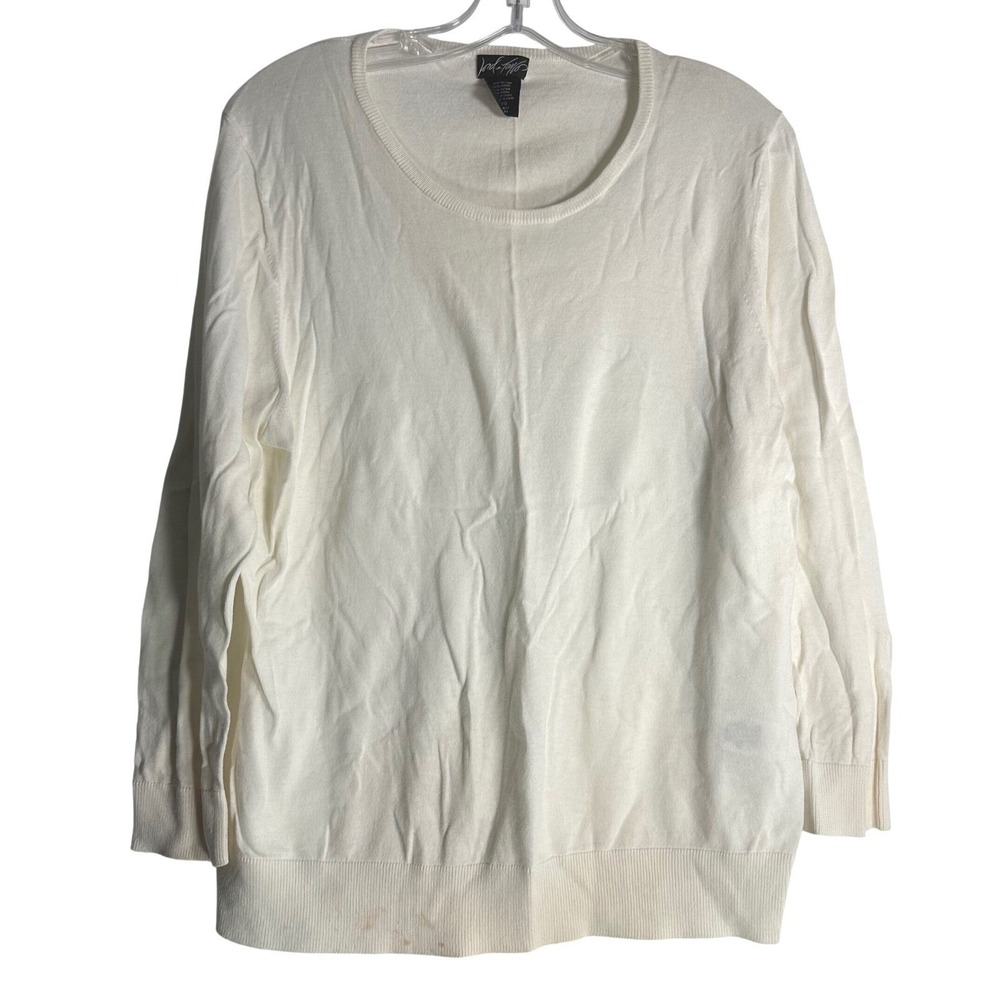 Lord & Taylor XL Cream White Cotton Modal‎ Scoop Neck Pullover Sweater